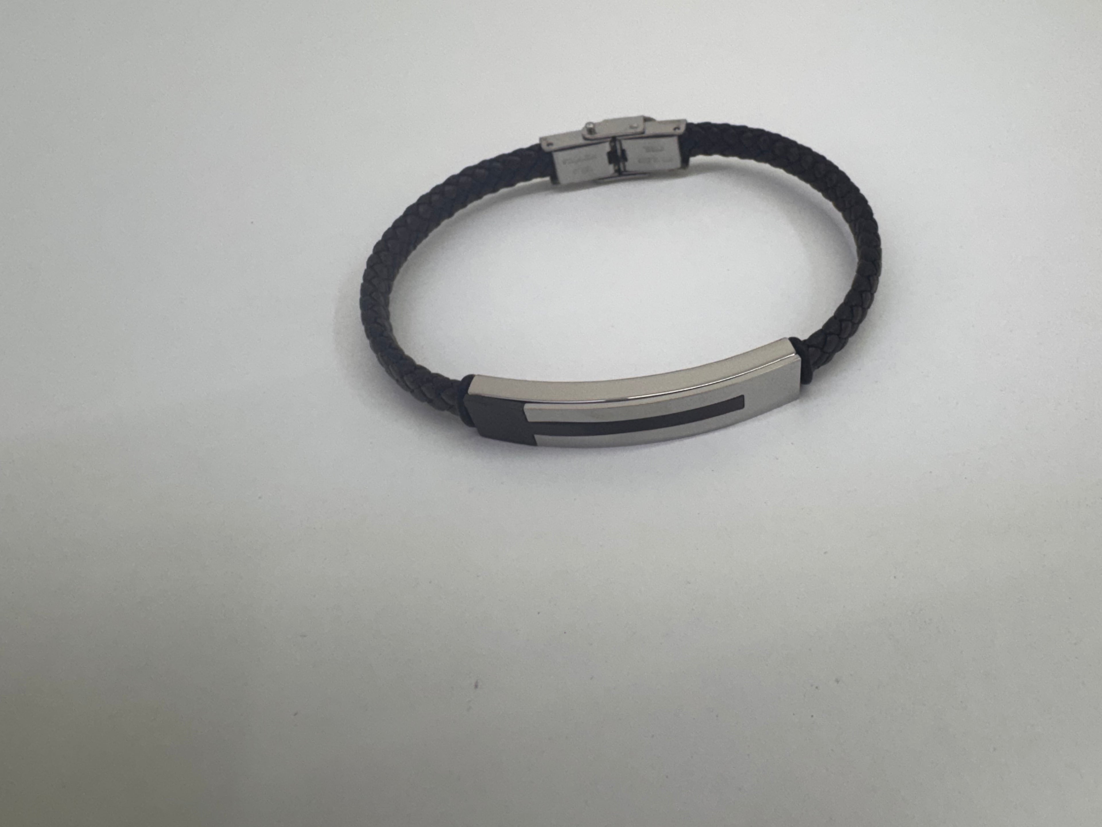 Pulsera de Acero y Cuero Trenzada