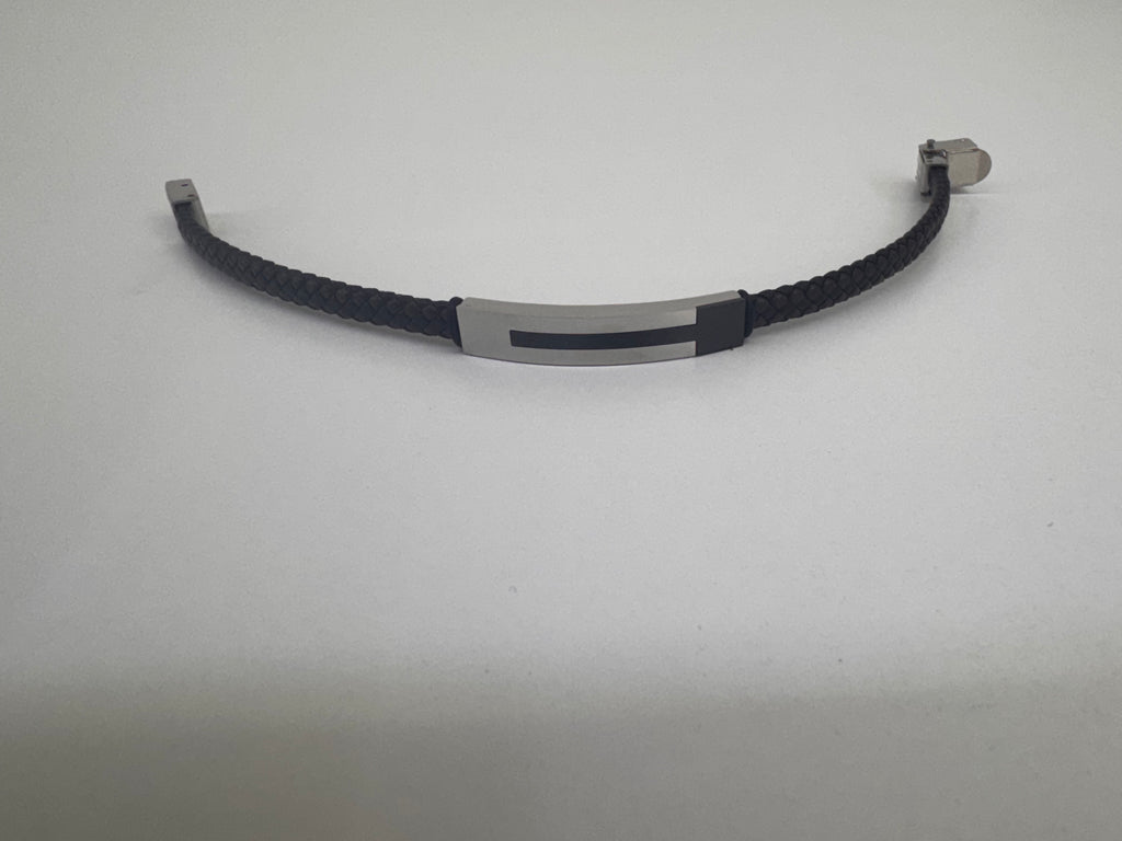 Pulsera de Acero y Cuero Trenzada