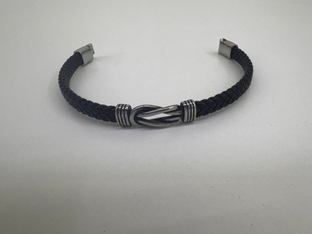 Pulsera de Acero y Cuero Nudo Entrelazado