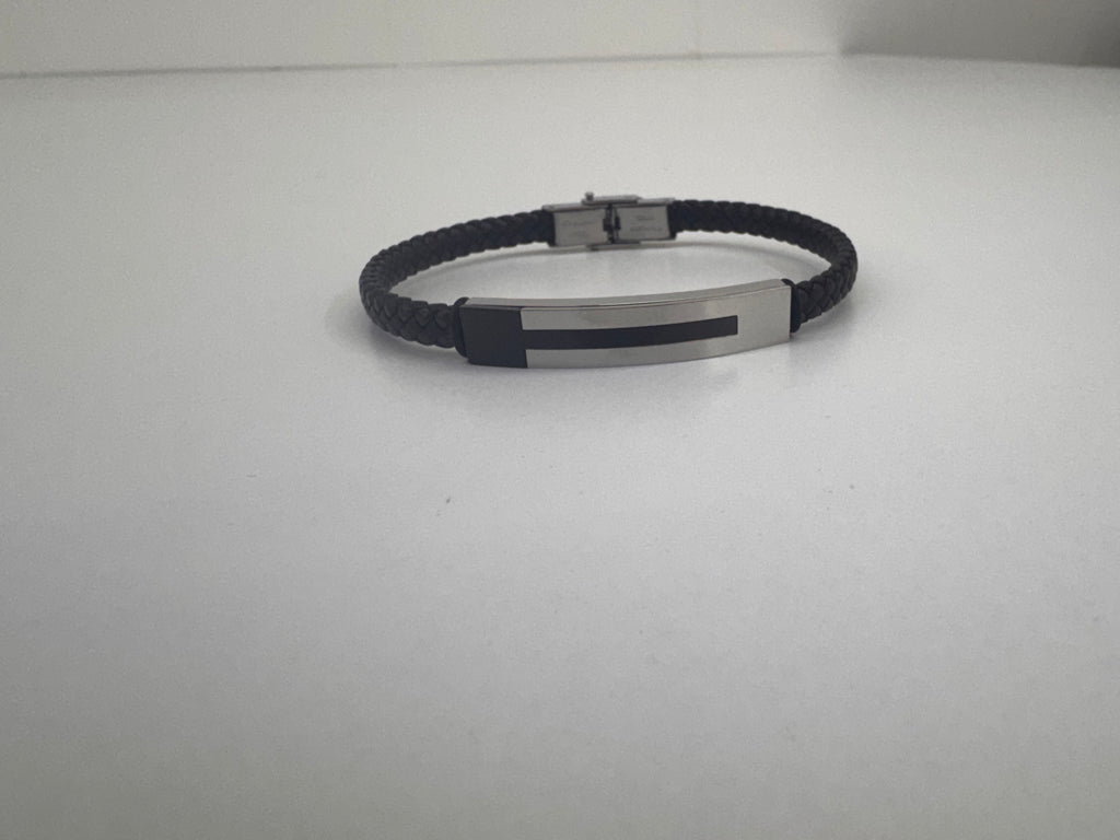 Pulsera de Acero y Cuero Trenzada