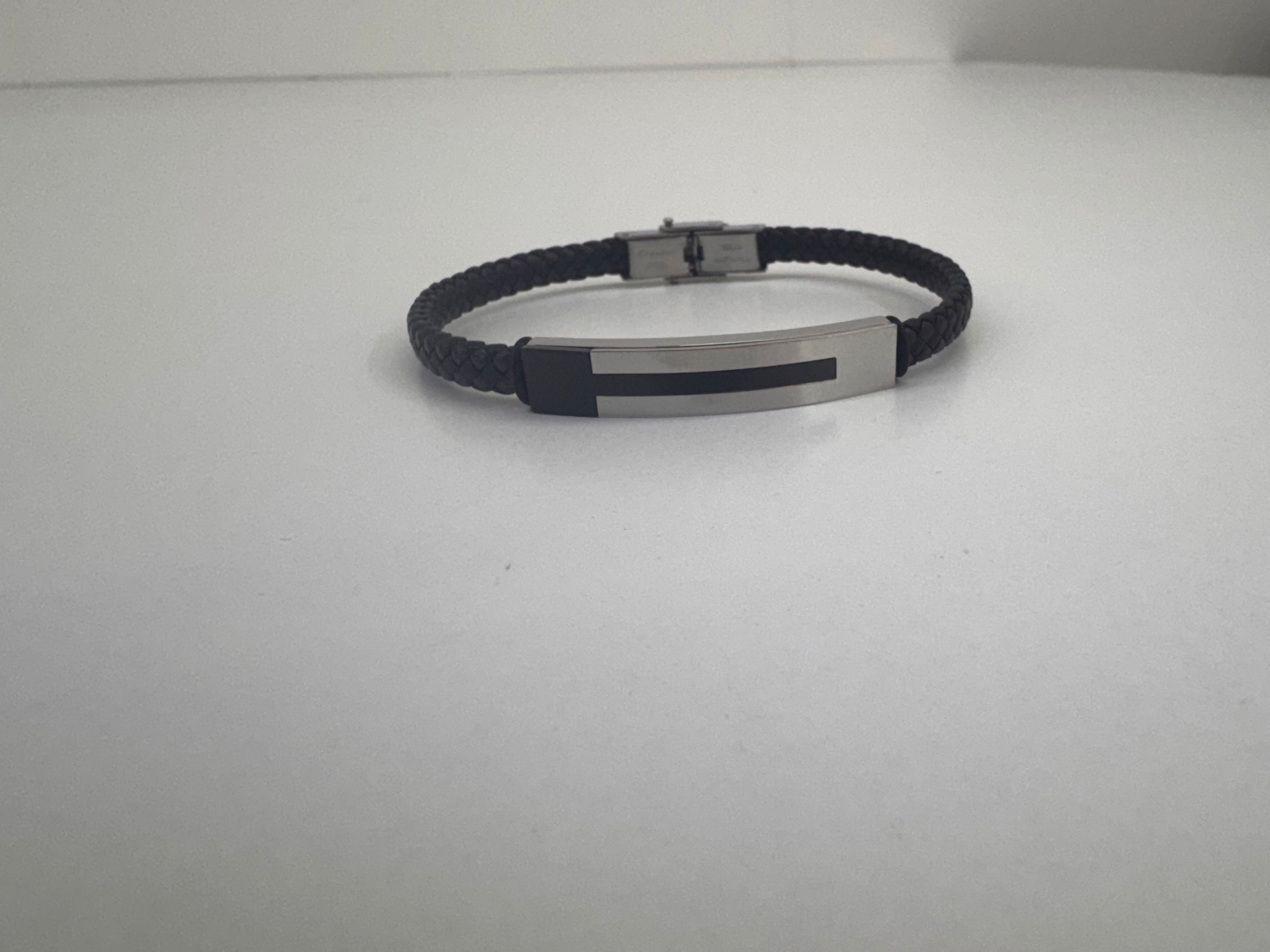 Pulsera de Acero y Cuero Trenzada