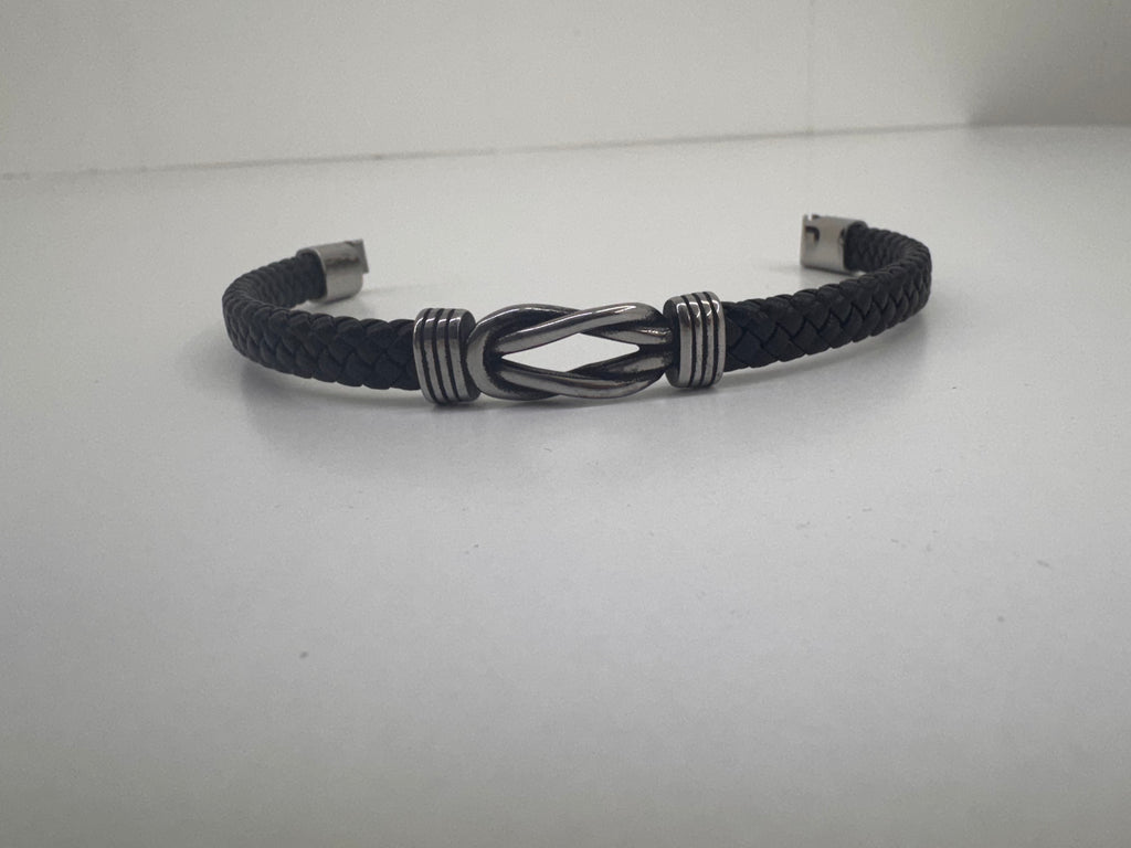 Pulsera de Acero y Cuero Nudo Entrelazado